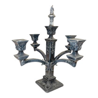 Antique Ornate 5 Branch Silver-Plate w.b. Candlestick Candelabra Centerpiece For Sale