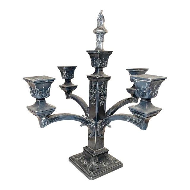 Antique Ornate 5 Branch Silver-Plate w.b. Candlestick Candelabra Centerpiece For Sale