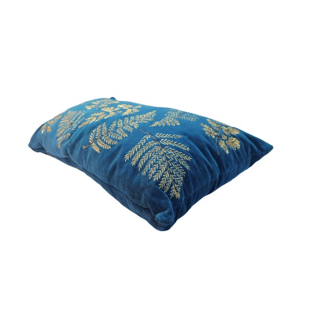 Cerulean Lillian August Midnight Sapphire Velvet Lumbar Pillow With Gold Embroidery For Sale - Image 8 of 11