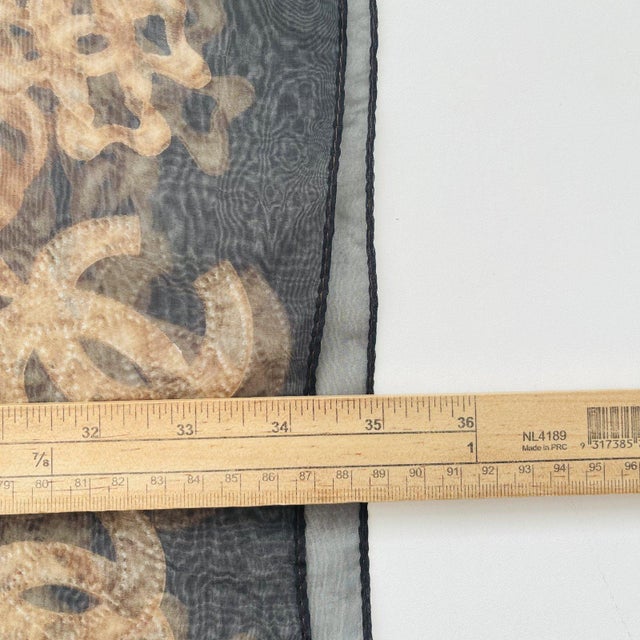Chanel Black Printed 100% Silk Scarf For Sale - Image 10 of 10