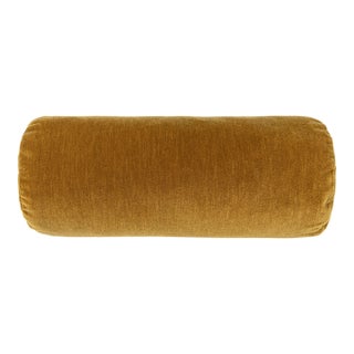 Scalamandre 21" x 7" Tudor Velvet Bolster Pillow in Bourbon For Sale