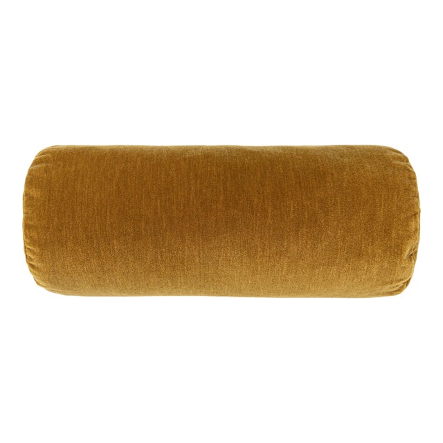 Scalamandre 21" x 7" Tudor Velvet Bolster Pillow in Bourbon For Sale