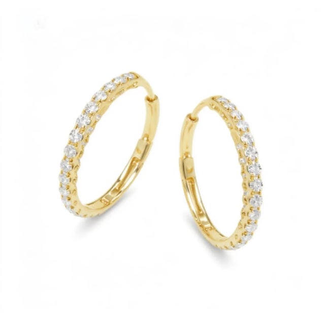 Late 20th Century 14K Yellow Gold Inside Out Diamond Hoop Earrings, Pair For Sale - Image 4 of 4