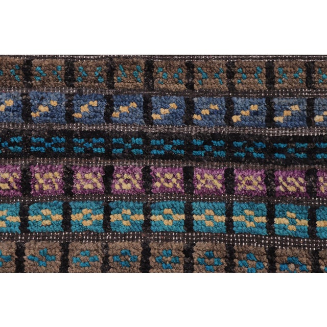 Boho Chic Black/Blue High Low Wool Rug - 2'10'' X 5'1'' For Sale In New York - Image 6 of 8