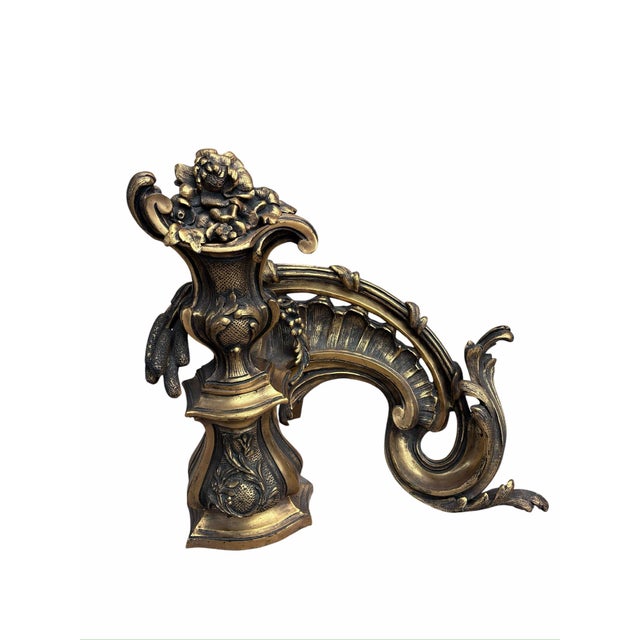 Antique French Rococo Revival Bronze Chenets Andirons – Pair For Sale - Image 4 of 11