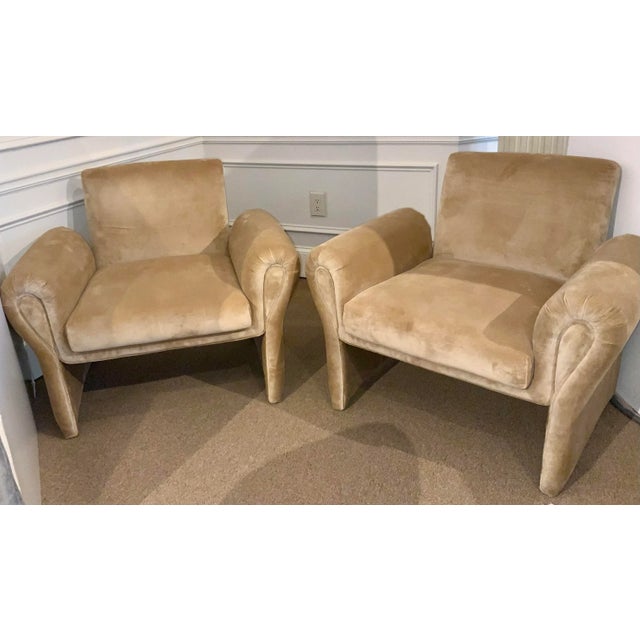 Textile Mid-Century Modern Style Camel Velvet Lounge Chairs Pair For Sale - Image 7 of 7