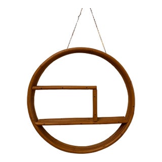 Mid Twentieth Century Bentwood Rattan Circular Porthole Tiki Tropical Assymetrical Wall Shelf in the Style of Paul Frankl For Sale