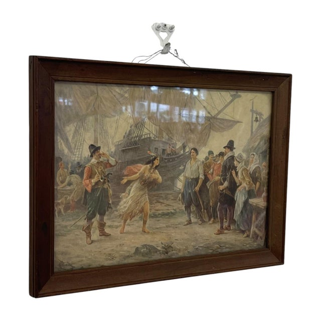 Vintage framed print titled "The Abduction of Pocahontas", reproduced after a painting by J.L.G. Ferris. The scene depicts...
