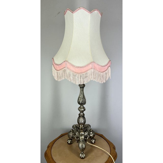 Vintage French Brass Table Lamp with Shade For Sale - Image 10 of 11