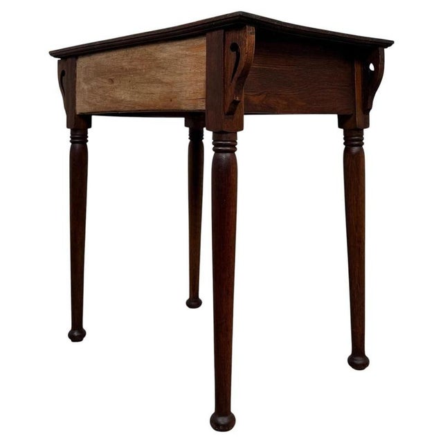 Wood Antique English Art Nouveau Oak Side Table For Sale - Image 7 of 12
