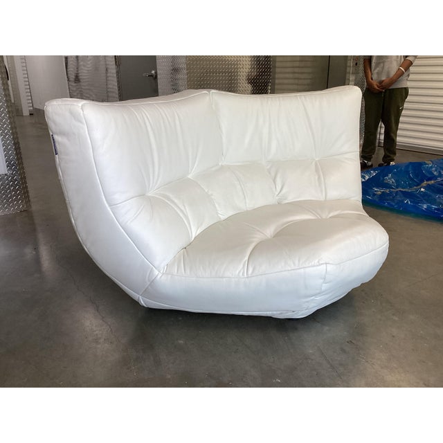 Animal Skin Super Cool Contemporary Italian White Leather Double Curved Chair For Sale - Image 7 of 9