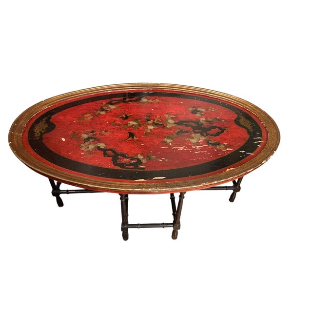 1970s Vintage Oval Italian Chinoiserie Faux Bamboo Cocktail Table For Sale - Image 5 of 7