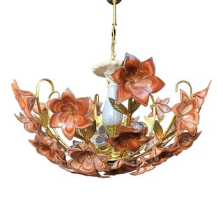 Vintage 1980s Murano Milk Glass Brown Chandelier Led Basket Ceiling Light For Sale