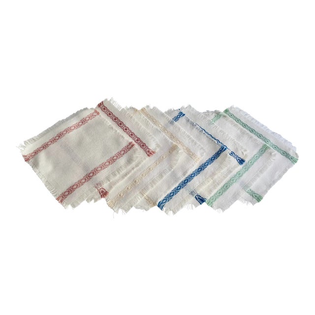 Vintage Off White Woven Cocktail Napkins- Set of 8 For Sale