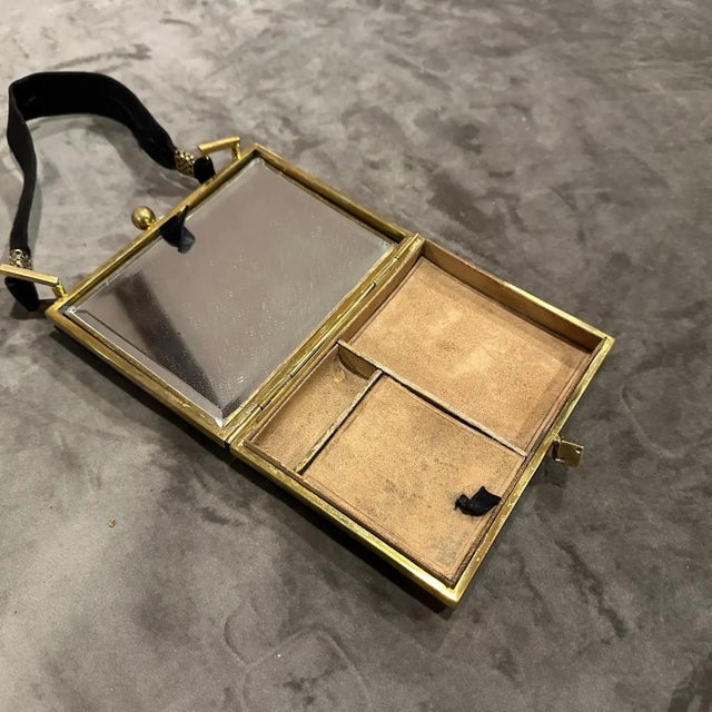 1950s Vintage Brown Suede and Brass Italian Cosmetic Bag For Sale - Image 10 of 14