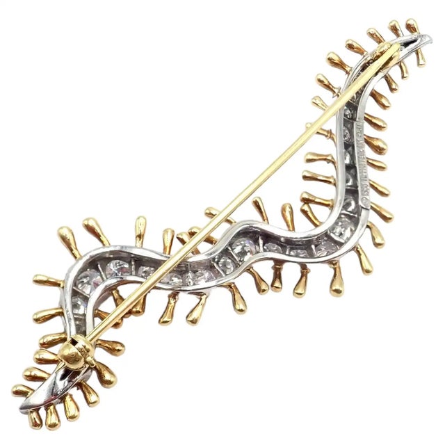 1980s Vintage Tiffany & Co. Diamond Centipede Platinum Yellow Gold Pin Brooch For Sale - Image 5 of 8
