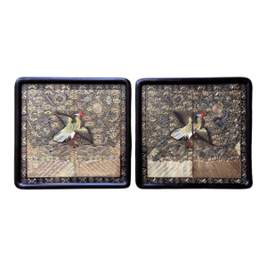 Pair Framed Superb Chinese Qing Dynasty Embroidered Peacock Third Rank Badge