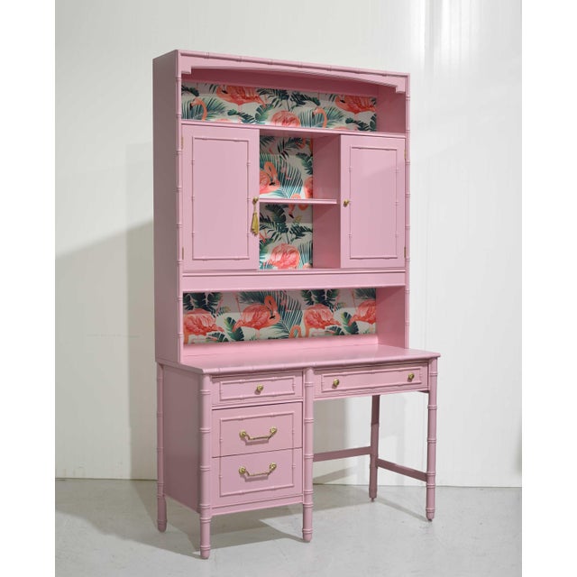 Playful and glamorous, this 1960s Thomasville desk with hutch brings classic Hollywood Regency style to life with a fresh...