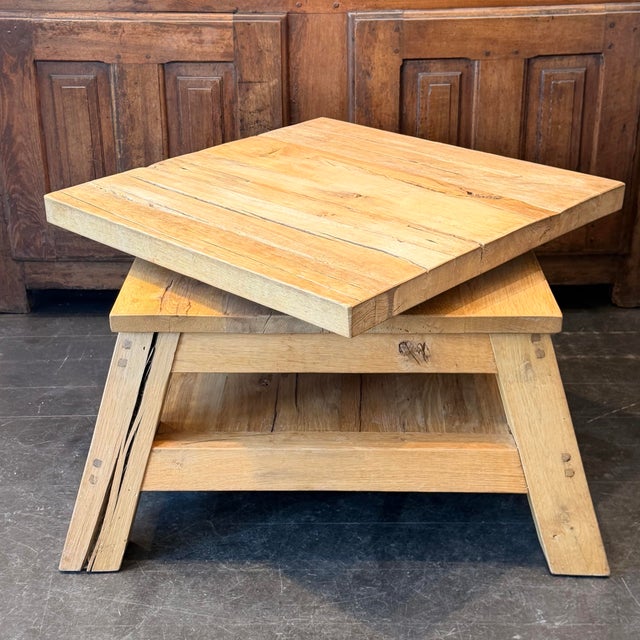 1980s Reclaimed Oak Coffee Table, With Rotating Top For Sale - Image 11 of 12