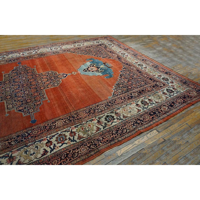 Late 19th Century 1880s Red Open Field Medallion W. Persian Bijar Rug 11'3" X 18' Handknotted Wool Carpet For Sale - Image 5 of 14