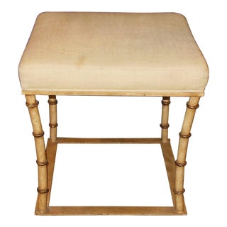1960s Baker Furniture Faux Bamboo Stool Covered in a Faux Linen For Sale
