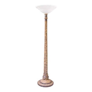 Antique Venetian Floor Lamp With Stone Inlay and Corroso Glass Shade For Sale