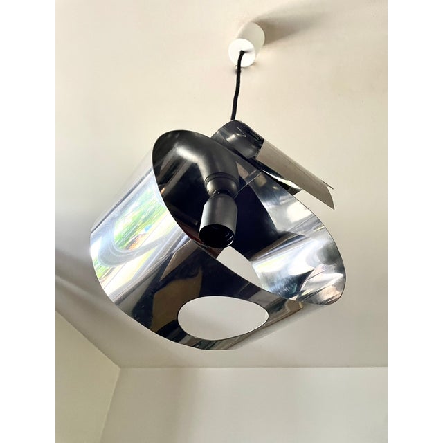 Vintage Chrome and Metal Pendant Light, 1970 For Sale - Image 6 of 11