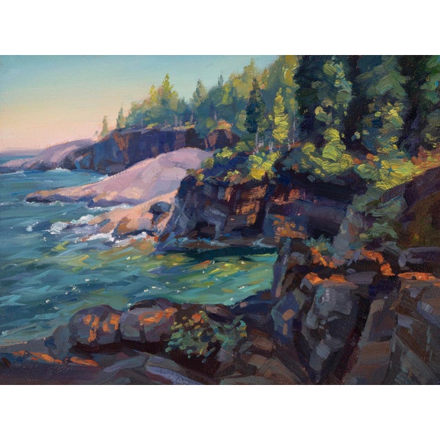 Presque Isle (Day 108), May 30, 2024 by Primary Hughes | Oil Painting of a coastal landscape For Sale