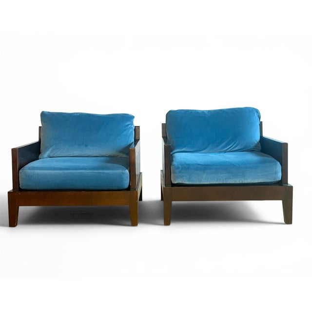 Contemporary Pair of Christian Liaigre "Opium" Club Chairs in Velvet For Sale - Image 3 of 10