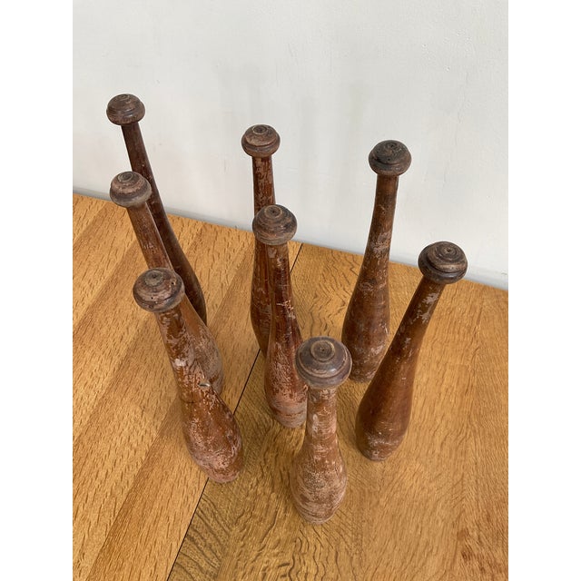 Antique Hand Carved Indian Club Pins & Exercise Weights - Set of 8 For Sale - Image 14 of 15