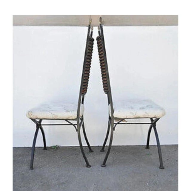 Hollywood Regency Wood Ball Abacus Wrought Iron Curule Dining Chairs - Set of 4 For Sale - Image 12 of 12