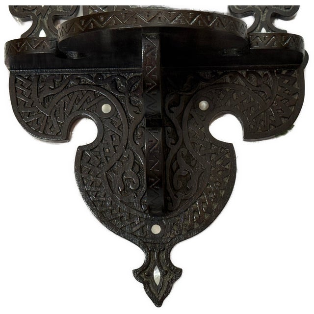 Handmade Wooden Wall Shelf With Mother of Pearl Inlay For Sale - Image 6 of 8