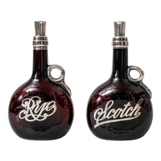 1920s Art Nouveau Sterling and Glass Decanters - a Pair For Sale