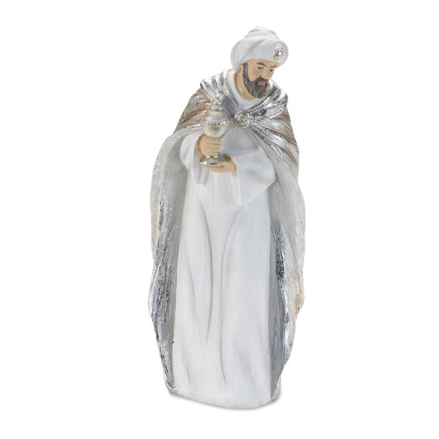 Celebrate the season with this Elegant White & Silver Nativity Figurine Set, a beautifully crafted collection featuring...