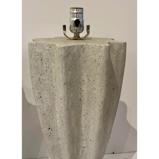 Stylish Currey & Co. Organic Modern Fluted Concrete Table Lamps Pair Prototypes, tapered design, showroom floor samples