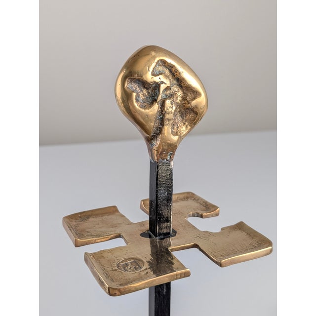 Brutalist Brass and Iron Fireplace Tool Set by David Marshall, 1970s For Sale - Image 9 of 11