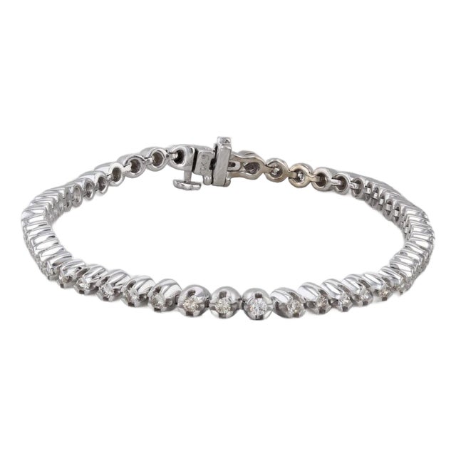 0.80ctw Diamond Tennis Bracelet 10k White Gold 6.75" 3mm For Sale