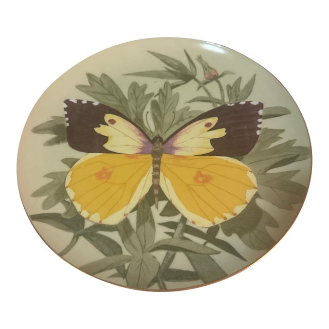 1970s Stanley Galli Butterfly Decorative Plate With Gold Trim With Bloom For Sale