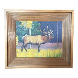 Gibbon River Bull Elk, Original Painting by Joe Low, Framed