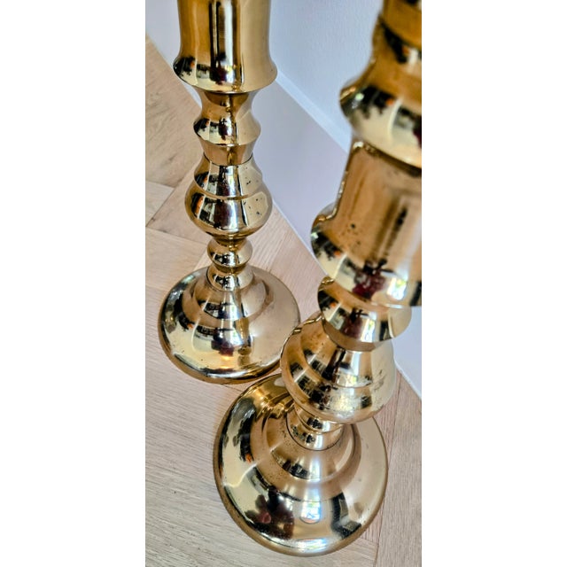 Metal Pair of Vintage Brass Altar Candlesticks – Bamboo Style For Sale - Image 7 of 9