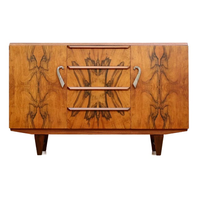 1930s English Art Deco Matchbook Grain Buffet Credenza For Sale