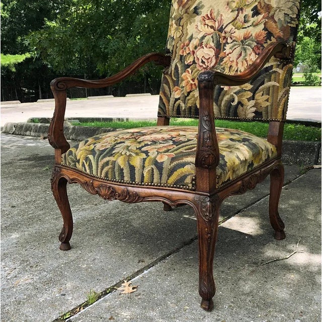 19th Century French Louis XV Fruitwood Fauteuil ~ Armchair With Floral Needlepoint For Sale - Image 13 of 15