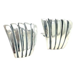 1990s Pair of Tiffany & Co Estate Fan Clip on Earrings Sterling Silver For Sale