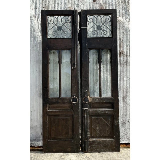 Vintage Boho Distressed Palm Beach Pediment Doors - Set of 2 For Sale In West Palm - Image 6 of 9
