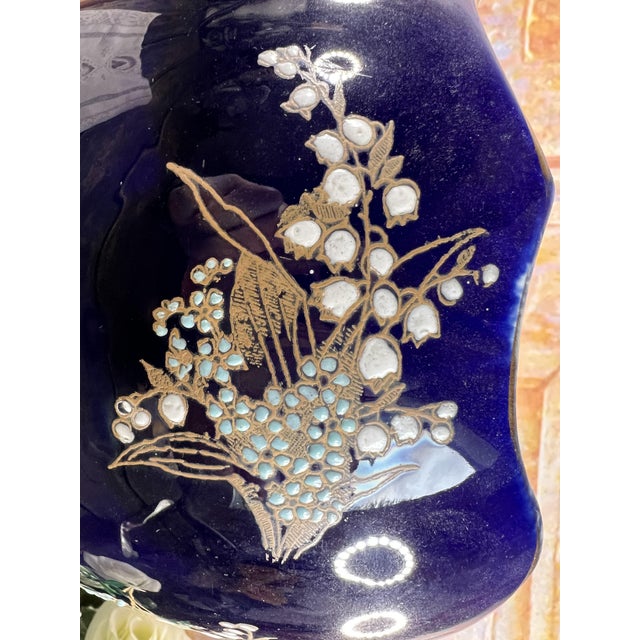 Antique French Cobalt Blue Faience Cache Pot, 1890s For Sale - Image 5 of 13