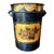 English Traditional Black Tole Decoupage and Stenciled Two Handle Pail For Sale