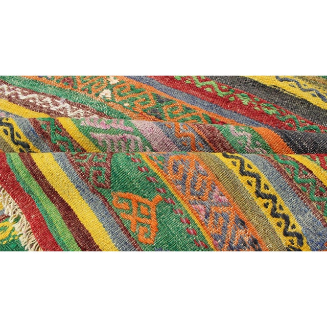 Mid 20th Century Vintage Turkish Kilim Rug With Colorful Stripe and Diamond Motif Designs For Sale - Image 10 of 12