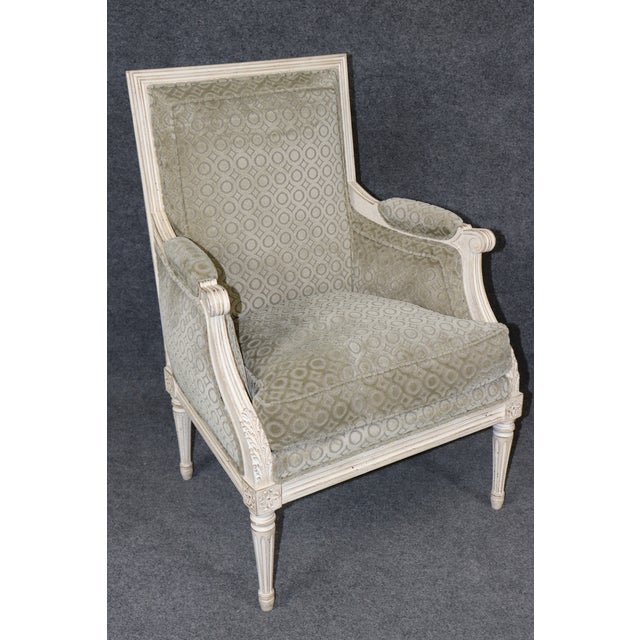 Cream Pair Creme Distressed Painted French Louis XVI Bergere Chairs For Sale - Image 8 of 11
