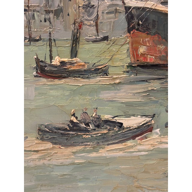 Light Gray Walter Prescher Van Ed (1916-1988) Large Signed French Harbor Oil Painting For Sale - Image 8 of 16