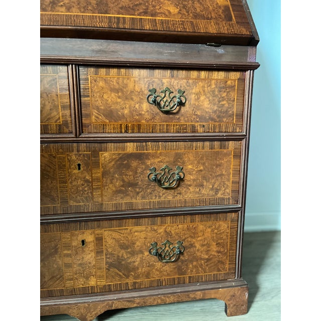Mid 20th Century Queen Anne Style Burr Walnut Secretary Bookcase For Sale - Image 11 of 17